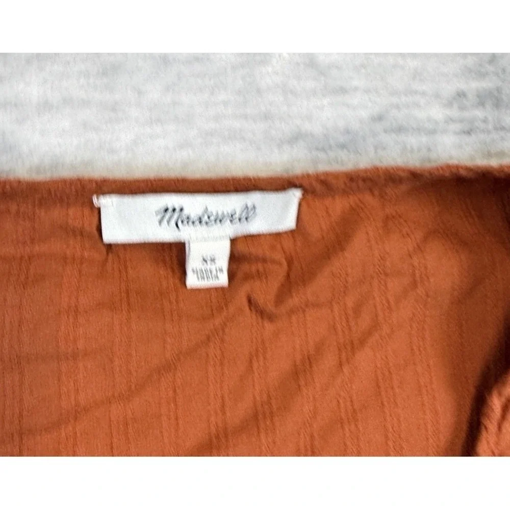 Madewell Burnt Orange Puff Sleeve Relaxed Peasant Top‎ Textured XS Boho Festival